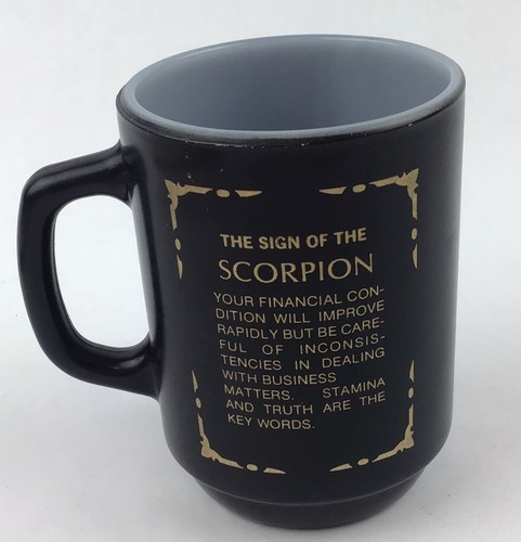 Vintage Anchor Hocking Scorpio Mug Cup Horoscope Astrology Black Gold - Picture 2 of 14