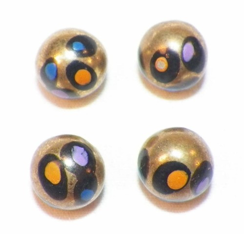 4 Brass Buttons Ball Shape Hollow Blue Purple Orange Enamel Small Vintage #67 - Picture 3 of 4