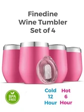 Finedine, Triple Insulated Wine Tumbler (4 Pack) 12oz Stainless Steel⭐️⭐️⭐️⭐️⭐️