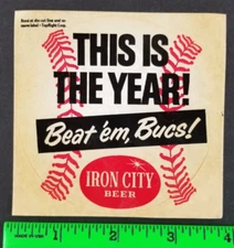 Vintage 1950's Pittsburgh Pirates Baseball Iron City Beer Decal Sticker