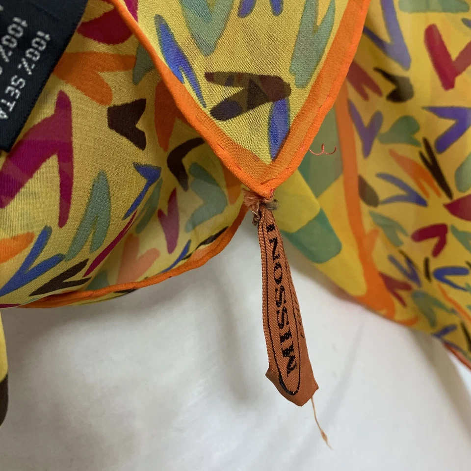 Lenço de seda Missoni 36x34" listrado Itália multicolorido envoltório de designer de luxo #A100 - Imagem 4 de 4