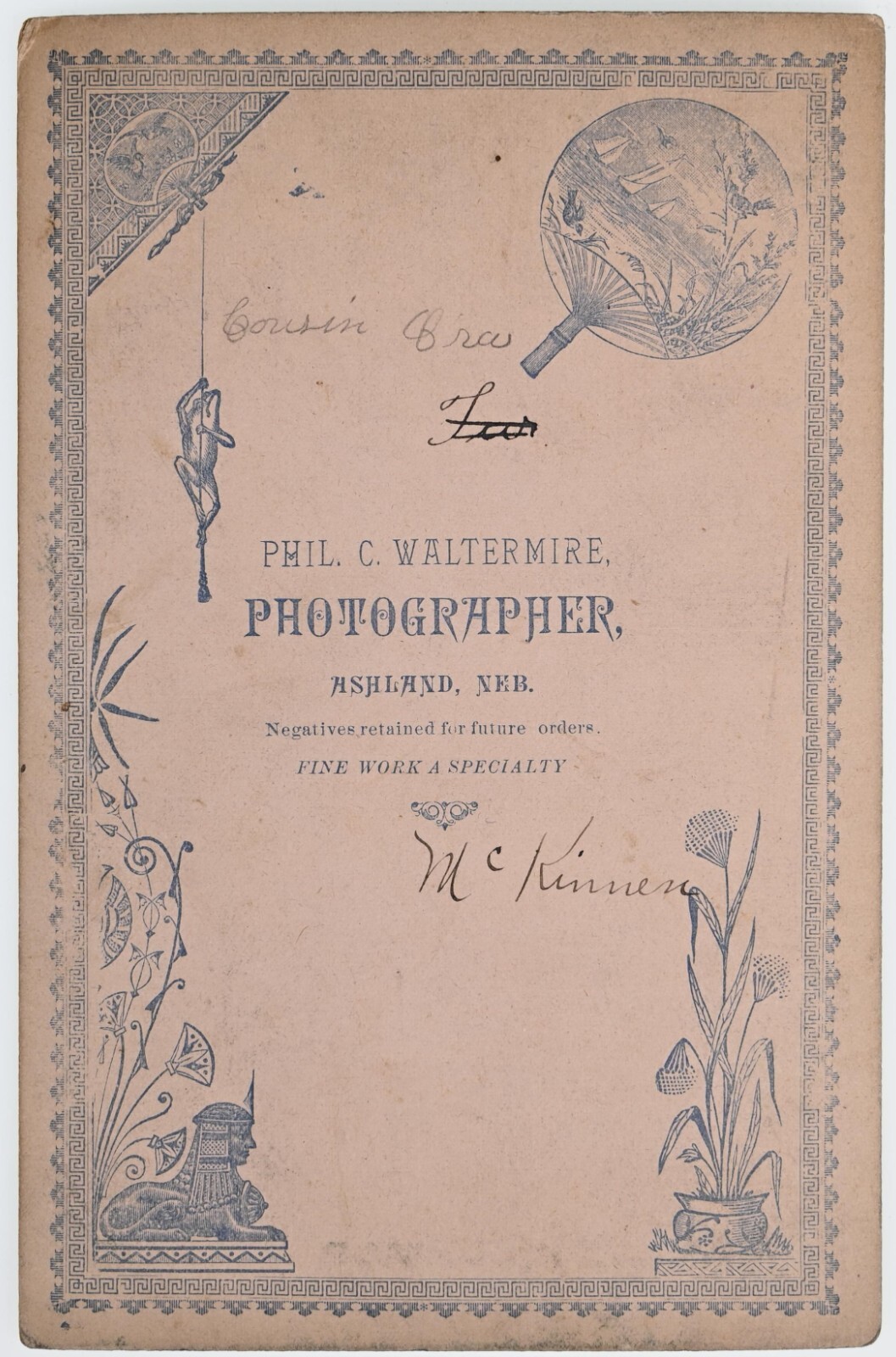 C. 1870s CABINET CARD PHIL WALTERMIRE YOUNG GIRL ON ROPE SWING ASHLAND NEBRASKA — additional view