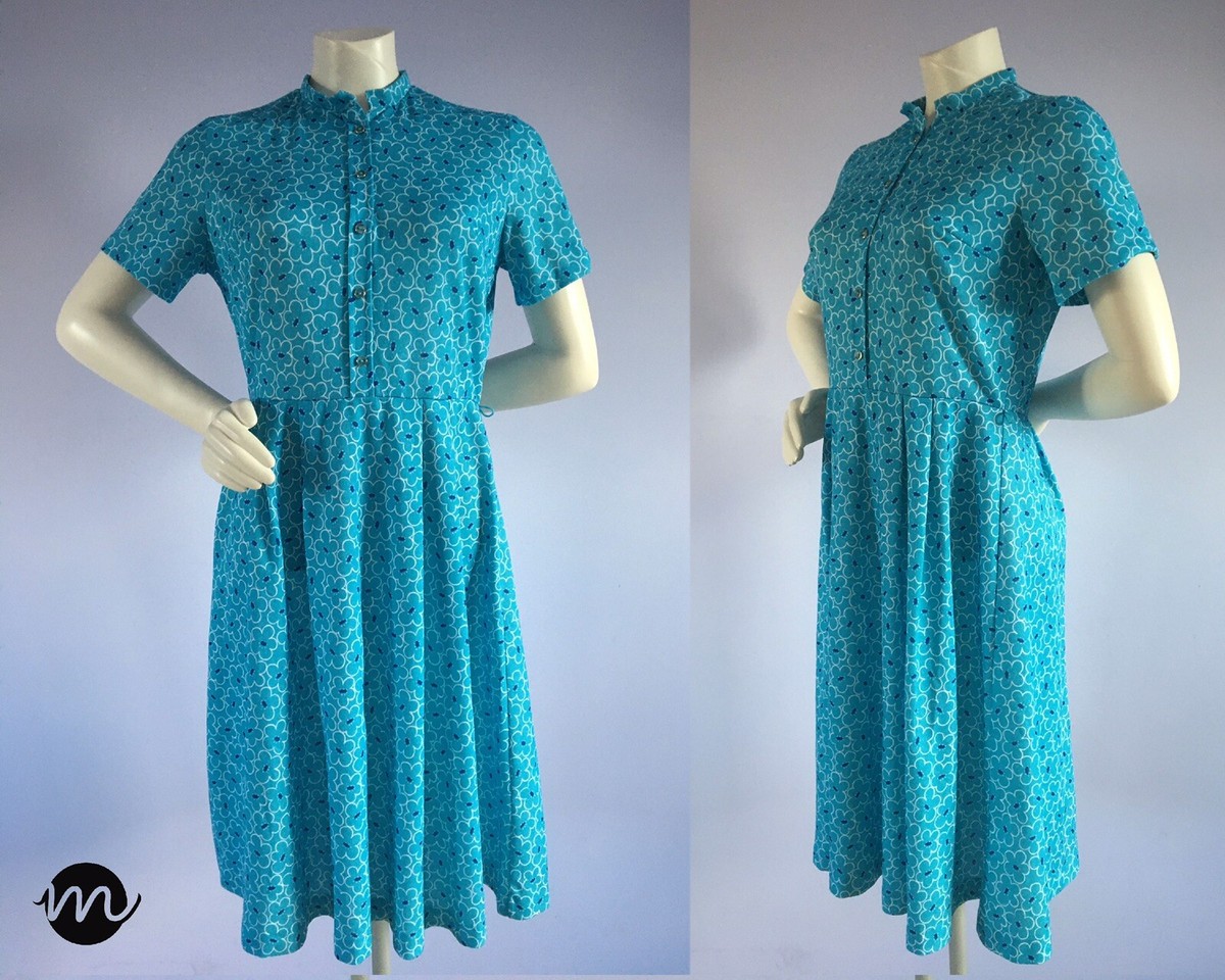 Vintage Turquoise Blue 1960s Sun Dress Richard Stump UK 10