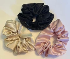 3 Mulberry Silk Hair Scrunchies w Hidden Zipper Pocket Stash Scrunchy Hair Ties