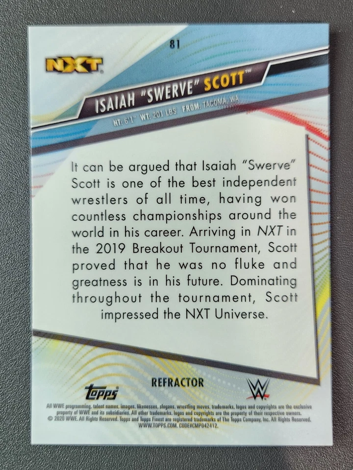 2020 WWE Topps FINEST NXT #81 ISAIAH "SWERVE" SCOTT (RC) ROOKIE REFRACTOR - Image 2 of 2
