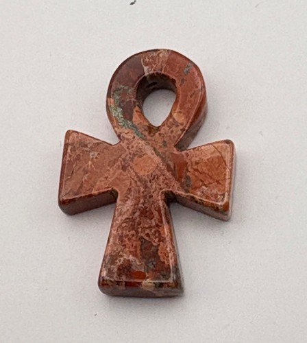 Vintage Ankh Pendant Natural Stone Jasper Egyptian Cross Red Brown & Green Tones - Picture 6 of 6