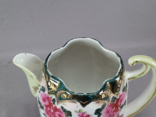 Antique Nippon Hand Painted Pink Roses Dark & Light Green & Gold Chocolate Pot - Picture 7 of 10