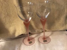 2 SEA MIST CORAL FROSTED STEM BY MIKASA WINE GLASS 9 1/4”” TALL  West Germany