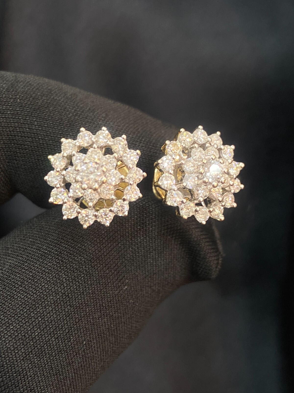 Real 1.40 Cts Round Brilliant Natural Diamonds Cluster Stud Earrings In 14K Gold