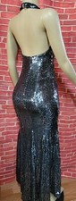 ABS allen schwartz Women Maxi dress gray metallic halter neck sequined Size 2#C3