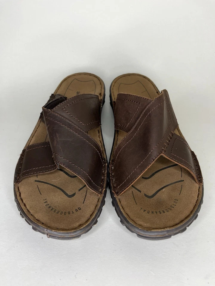 Spring Step Gardener Sandals Cross Strap Slides Brown Leather Men Size 43 US 10 - Image 3 of 4