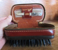 Hickok Valet Vintage Clothes / Shoe Brush Genuine Cowhide Leather Zipper Case