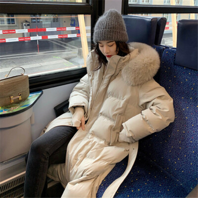 Daunen Jacke langer Mantel Daunenjacke Winter Daunenmantel Kapuze Echtfell  QC30