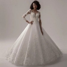 Lace Wedding Dress Ball Gown Bridal Scoop Princess Long Sleeves Wedding Dresses