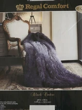 BLACK SHAG FAUX FUR MINK 50x60 THROW, BLACK OMBRE ULTRA PLUSH GLAMOUR BLANKET