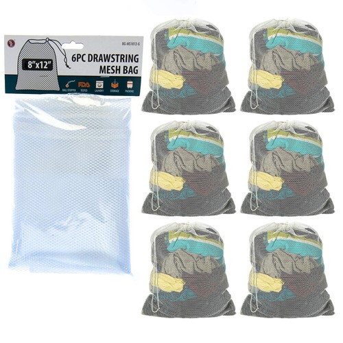 6 X Drawstring Mesh Laundry Bag Storage Wash Clothes Hamper Heavy Duty 8" X 12"