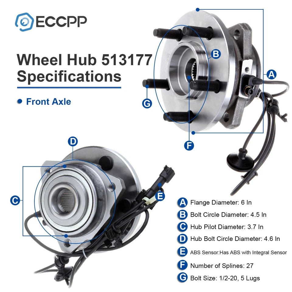 Conjunto de cojinete de cubo de rueda delantero de 2 piezas para Jeep Liberty 2002-2006 2007 con ABS Foto 3 de 4