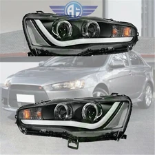 Pair Front Lamps Halo Projector LED Headlights Fits 2008-2016 Mitsubishi Lancer