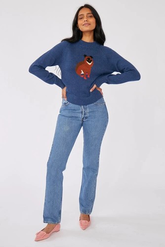 Rachel Antonoff XS Sherman Pullover navy alpaca blend sweater, with intarsia dog - Picture 2 of 13