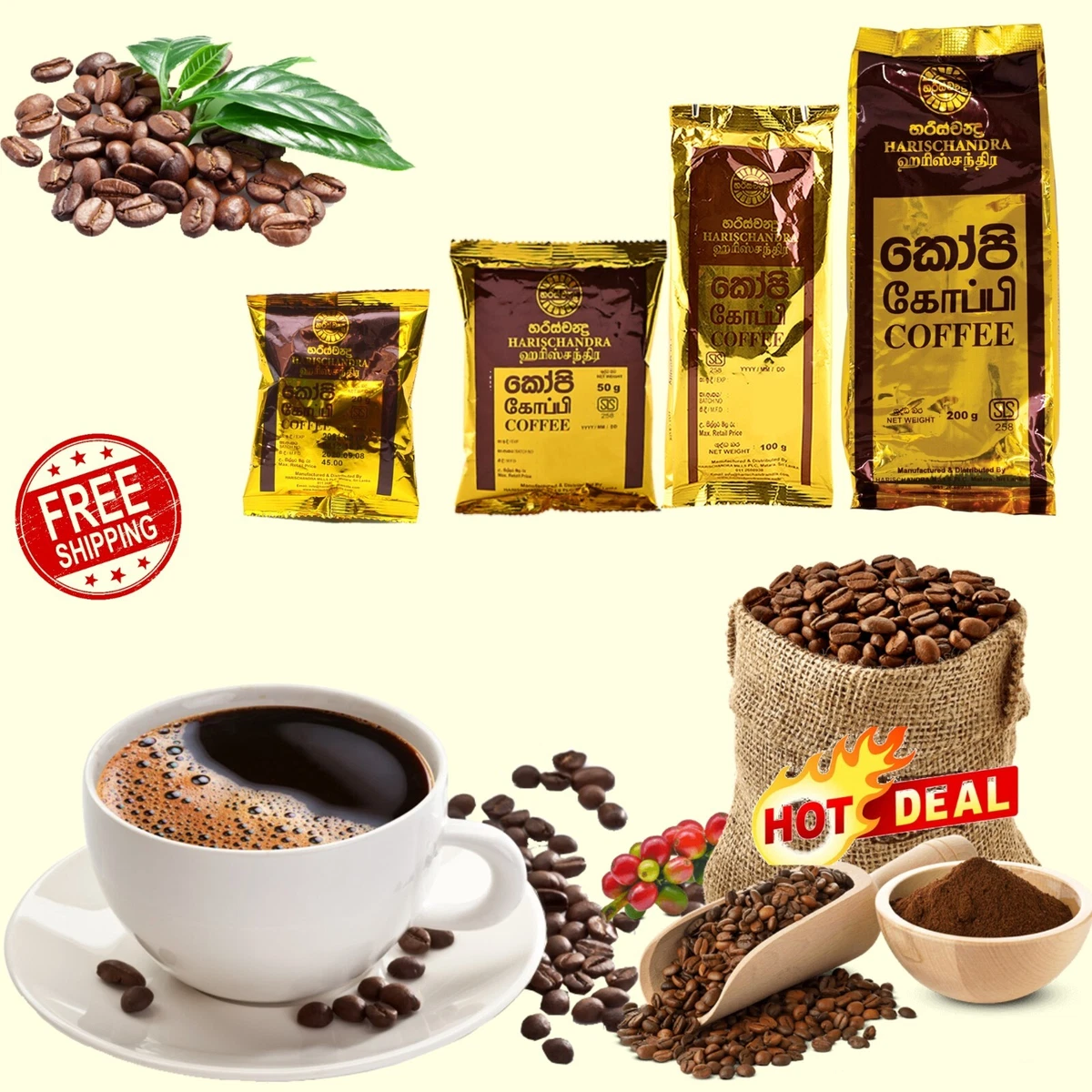 HARISCHANDRA Ceylon Black Coffee Powder Natural Pure Organic 20g 50g 100g 200g