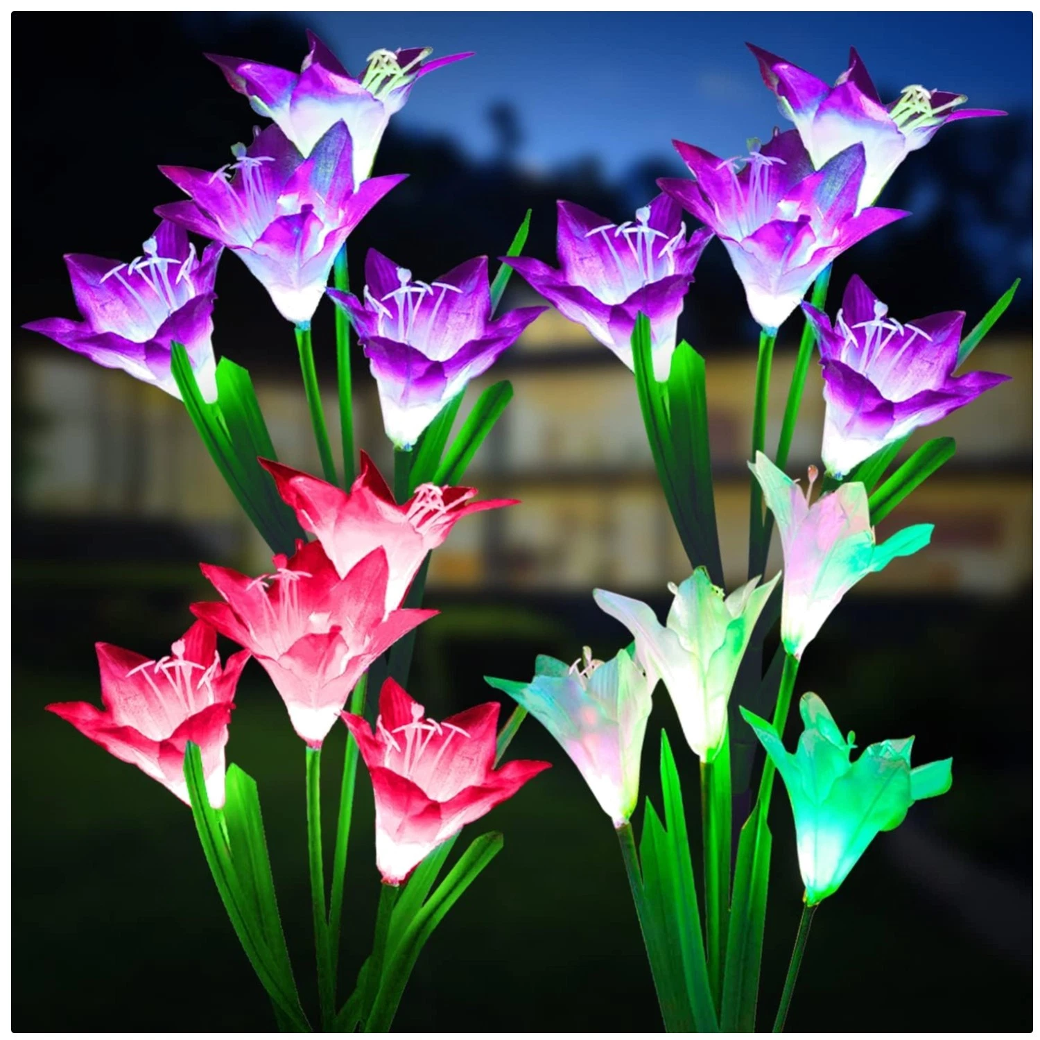 Outdoor Solar Lights, 4 Pack Bigger Lily Flowers, Waterproof