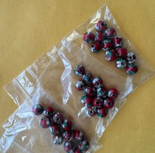 3 dozens cloisonne beads, 6 mm  red, green, white and gold