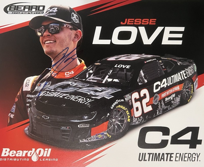 SIGNED 2025 JESSE LOVE “C4 ULTIMATE ENERGY" #62 NASCAR CUP SERIES POSTCARD