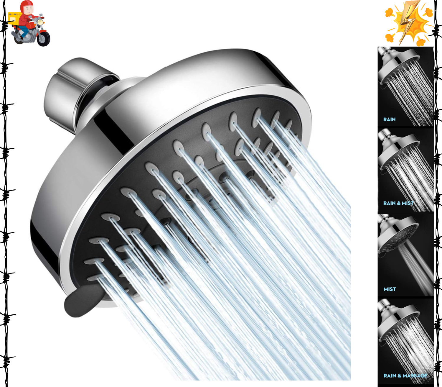 5 Settings Fixed Showerhead 4 Inch High F