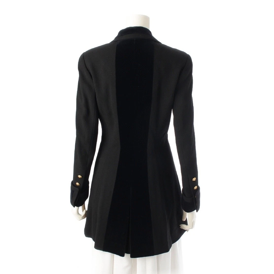 Chanel Vintage Velluto Lana Doppio Bottone Sartoriale Giacca Capispalla Nero 36