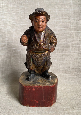 Antike um 1880 chinesische Qing vergoldete Holz geschnitzt taoistische Kampfgottheit Statue