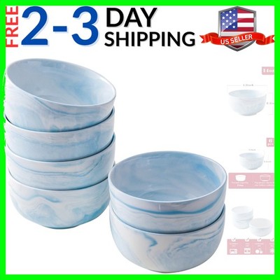 14 Ounce Blue Marble Porcelain Bowls Ice Cream, Dessert, Cereal Bowls, Microw...