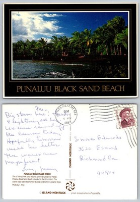 Punaluu Black Sand Beach Hawaii Postcard 1988 Postmarked Honolulu HI