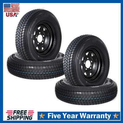 #ad #ad 4 Pack Trailer Tires on Rims ST175 80D13 6 Ply 5 Lug Black Wheels Load Range C $263.98