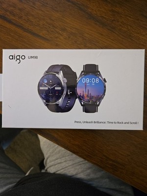 aigo UM98 Smart Watch Black Silicone Band Silver Metal Case