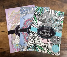 Hinkler Coloring Book Lot Set of 3 UN-COLORED W/Kaleidoscope Animals Geometrical