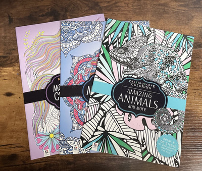 Hinkler Coloring Book Lot Set of 3 UN-COLORED W/Kaleidoscope Animals Geometrical
