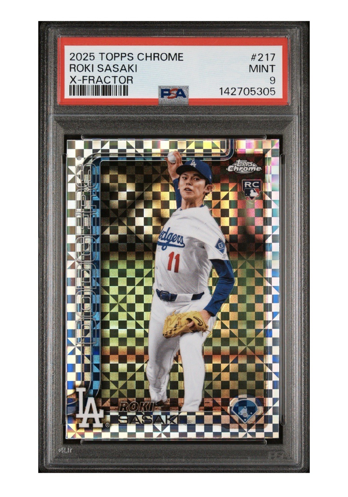 2025 Topps Chrome - Roki Sasaki #217 X-Fractor (RC) PSA 9 Mint Rookie Japan