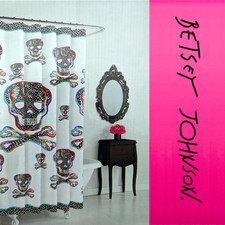 Betsey Johnson Fabric Shower Curtain Rainbow Skull Multi-Color 72" x 72" NEW