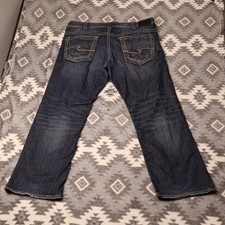 Silver Jeans Co Gordie Jeans Mens 38x30" Loose Straight Dark Wash Thick Stitch
