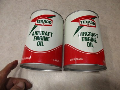 2 - Vintage TEXACO Aircraft Engine Oil 1 Quart Tin Can - Full  7/78 Have Dings