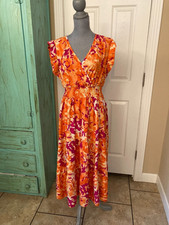 SHEIN, CAP SLEEVE, V-NECK, TIERED, ELASTIC SMOCKED WAIST, MAXI DRESS, M-L