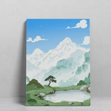 Concise Mountain Blue Water Teens Room Backdrop Landscape Canvas Painting