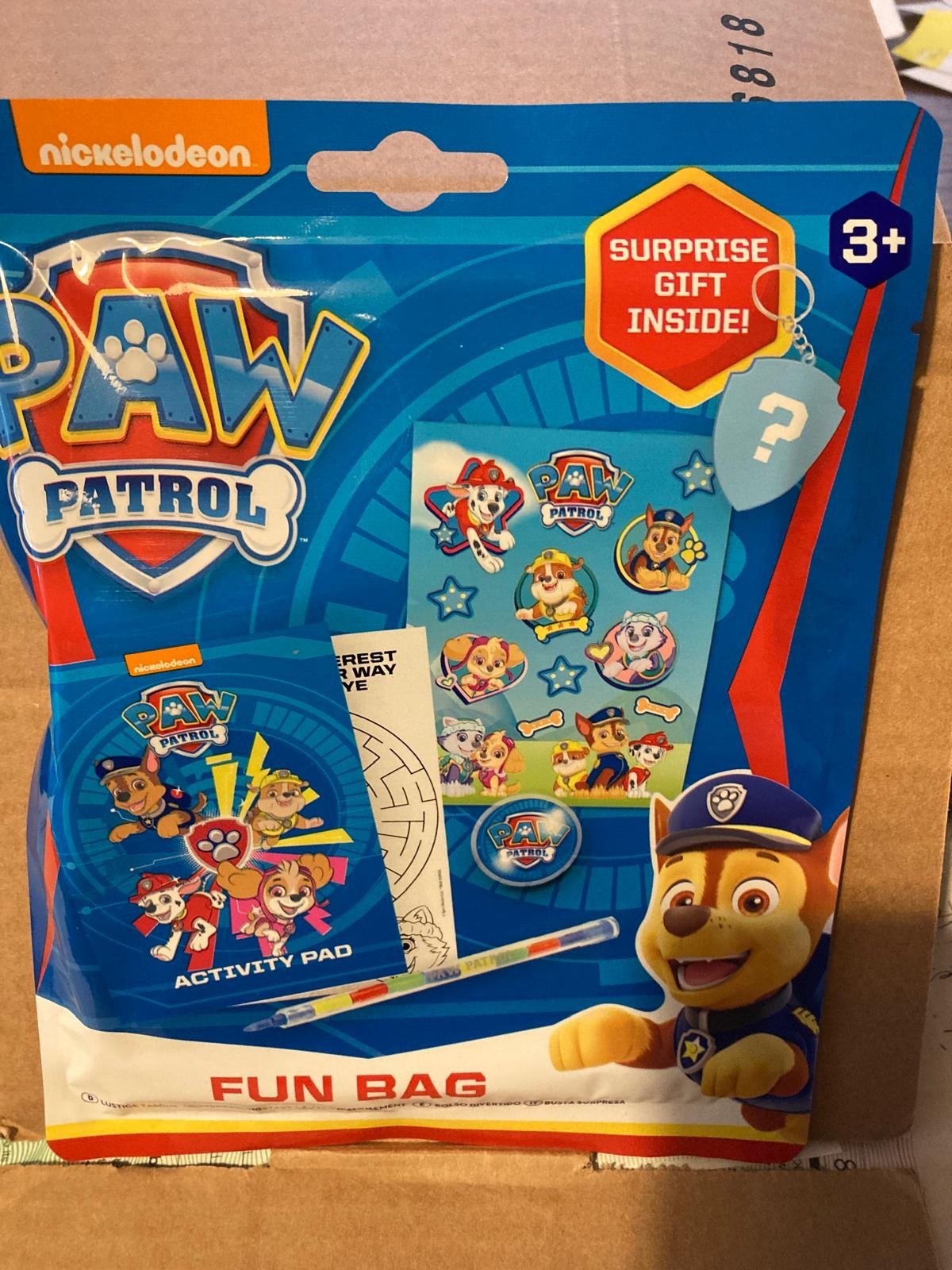 PAW PATROL fun bag Activity pack Stickers Bouncy ball Colouring pencil Keyring