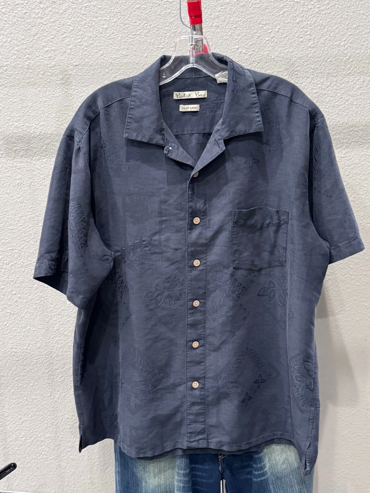 Batik Bay Charcoal Gray Floral BUTTON UP SHIRT XL Extra Large