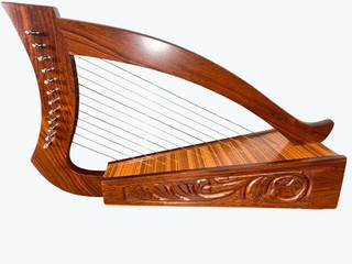 Handcrafted Rosewood Celtic Lyre Harp With 10 Strings Floral Engraved Design &