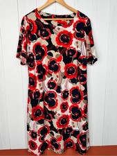 Tommy Hilfiger Red, Navy & Beige Floral Shift Dress Size 14W EUC