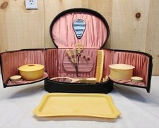 Rare Vintage Traveling Vanity set MIRROR BRUSH CELLULOID DECO . More 