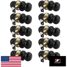Probrico 10-Pack Round Passage Door Knobs, Keyless, Black Finish, Modern Design