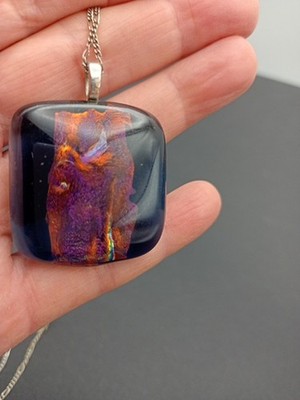 Transluzente Kunst Glas Anhänger Halskette 835 Sterlingsilber 18 Zoll Kette 