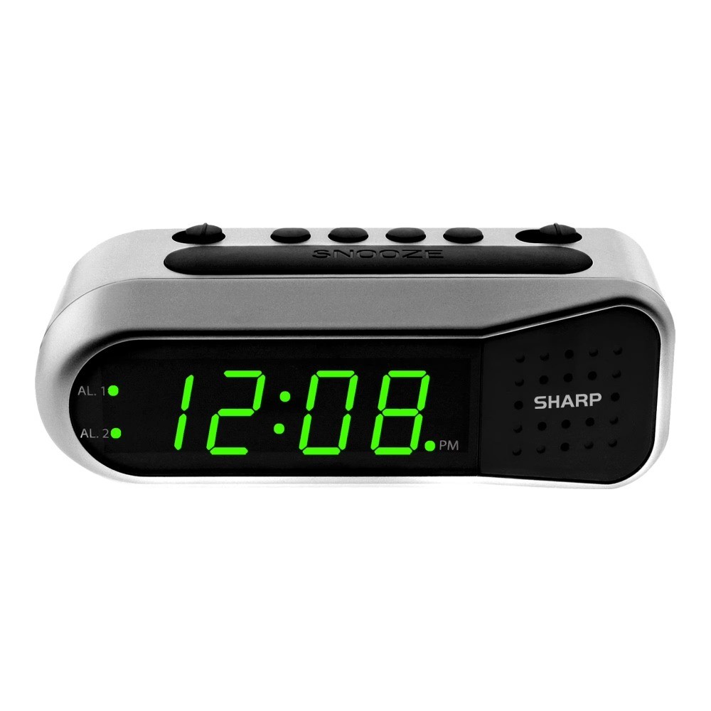 Digital Alarm Clock, Silver with Green LED Display, Ascendin